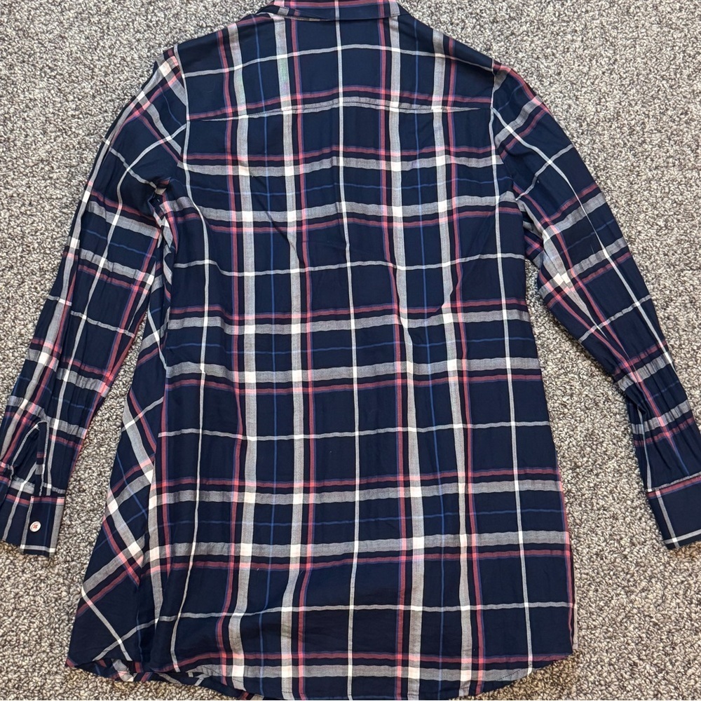 Foxcroft Navy and Red Plaid Button-Down Shirt/ Tunic/ short dress - Picture 7 of 7